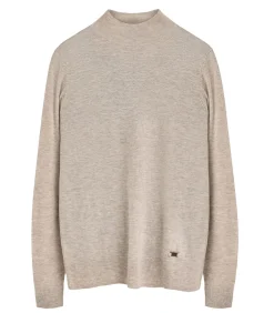 Heren Polo Club Gemêleerd beige trui van merinowol met Perkins-kraag