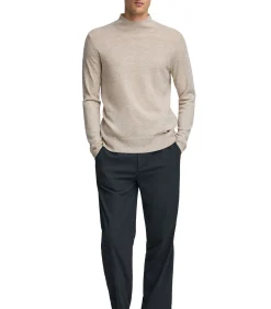 Heren Polo Club Gemêleerd beige trui van merinowol met Perkins-kraag