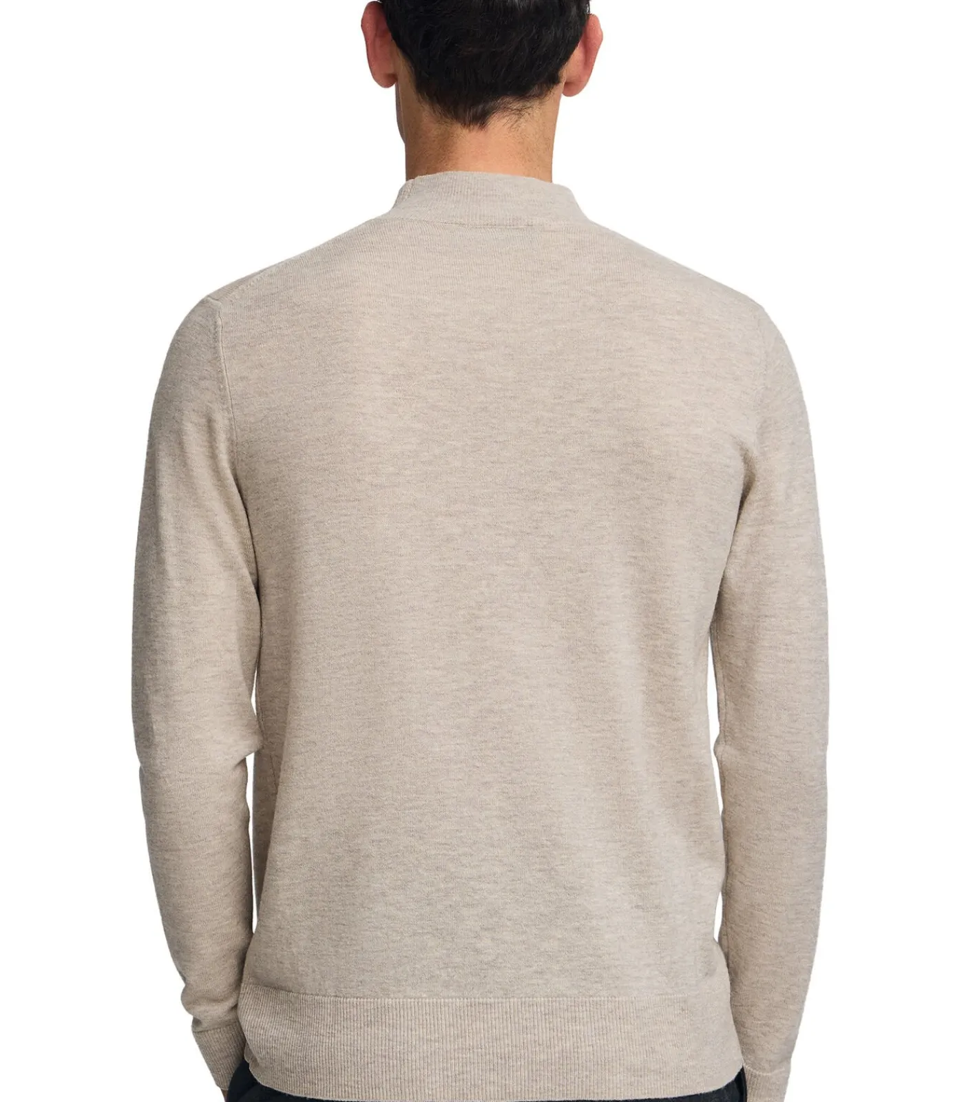 Heren Polo Club Gemêleerd beige trui van merinowol met Perkins-kraag