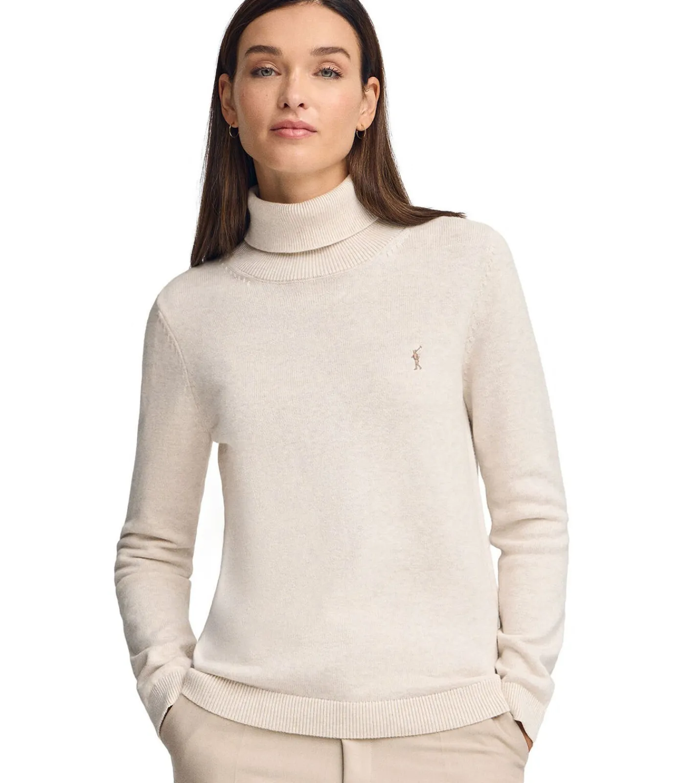 DAMES Polo Club Gemêleerd gebroken witte coltrui van wolmix met geborduurd Rigby Go-logo