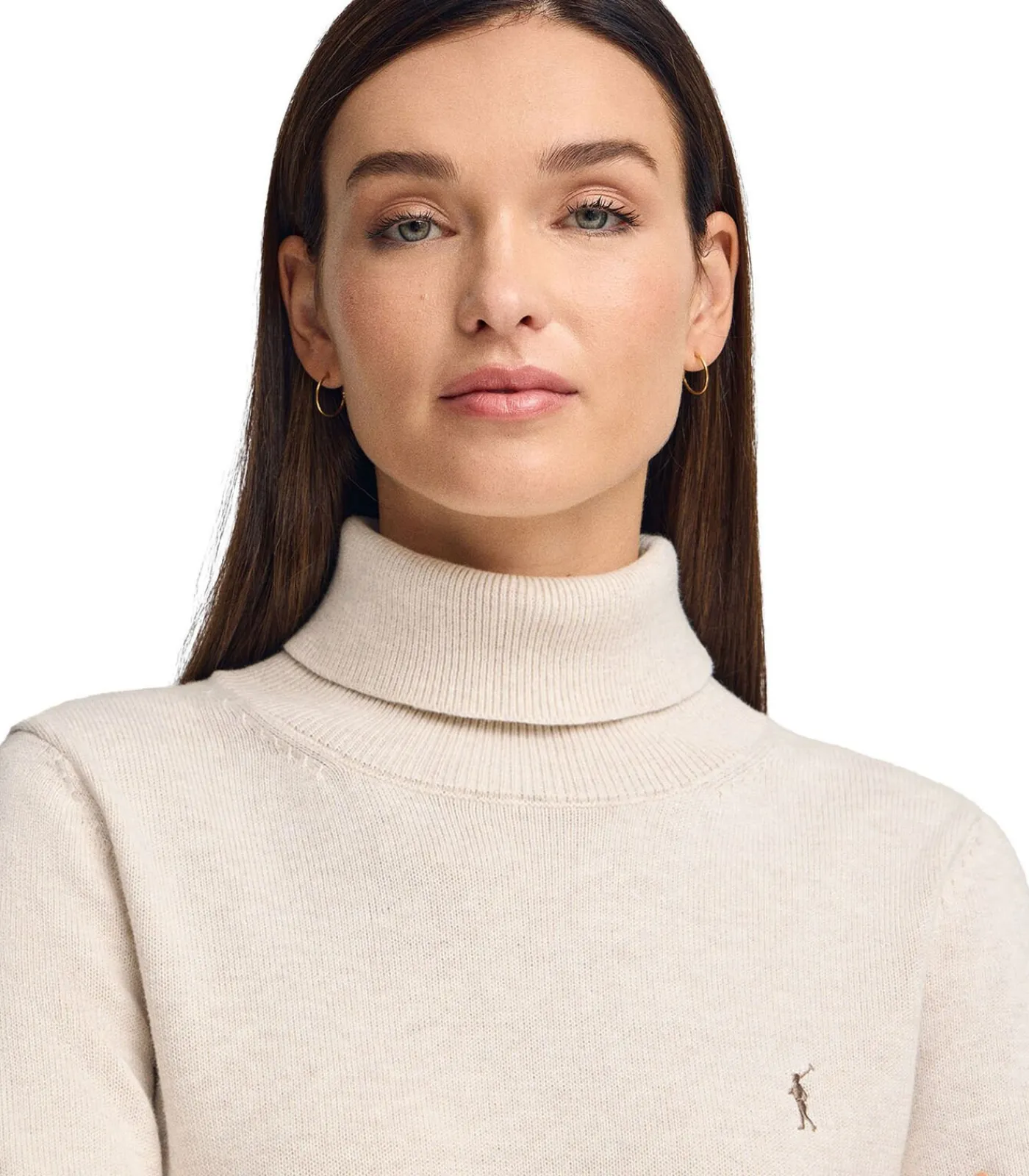 DAMES Polo Club Gemêleerd gebroken witte coltrui van wolmix met geborduurd Rigby Go-logo