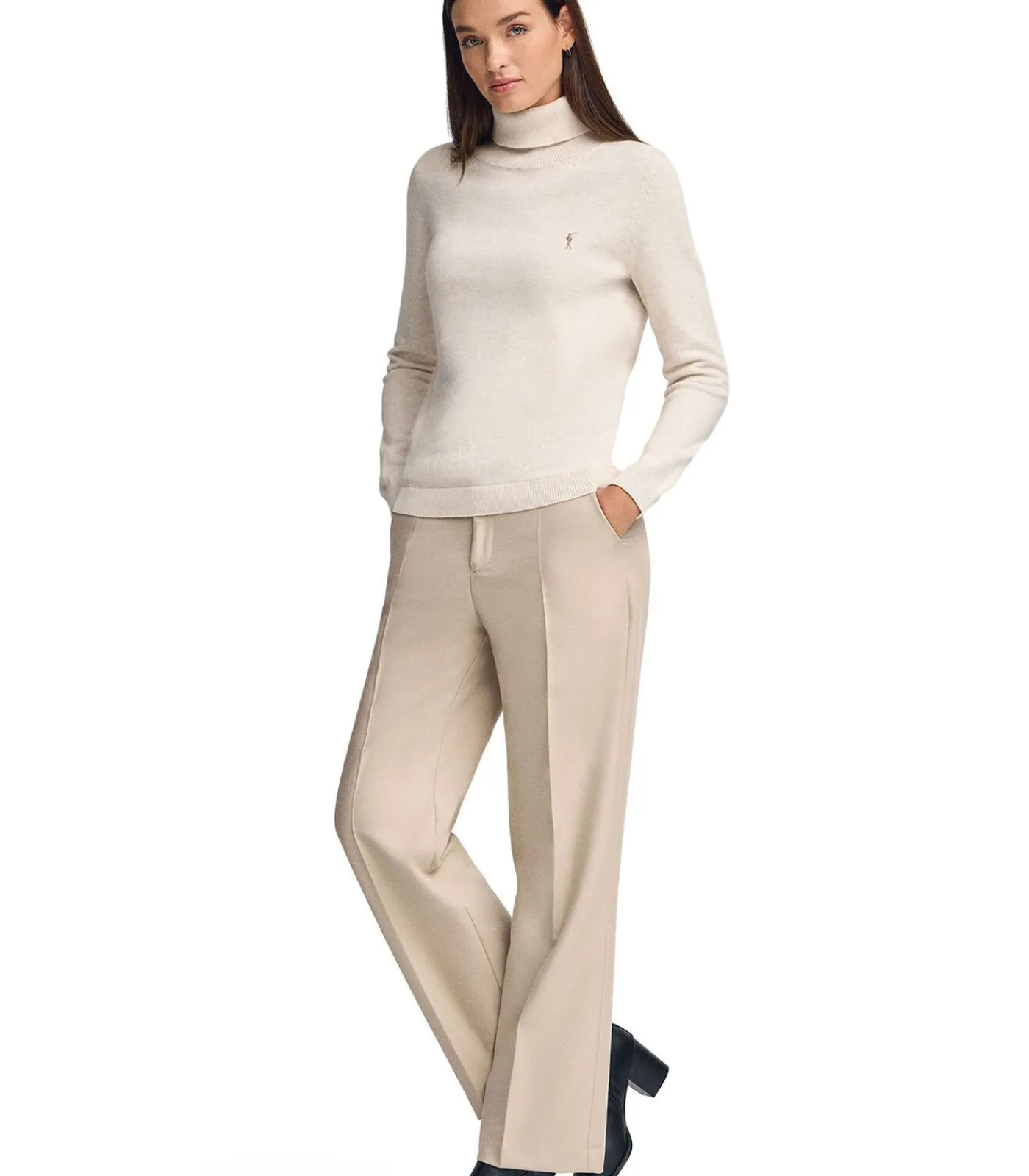 DAMES Polo Club Gemêleerd gebroken witte coltrui van wolmix met geborduurd Rigby Go-logo