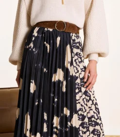 DAMES La Fée Maraboutée Geplooide rok tot halverwege de lengte in blauw en beige print