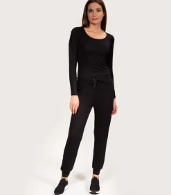 DAMES ISOTONER Geribde joggerbroek voor dames Zwart