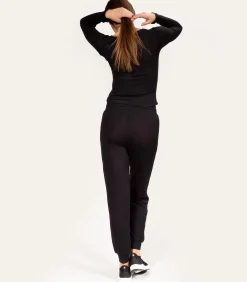 DAMES ISOTONER Geribde joggerbroek voor dames Zwart