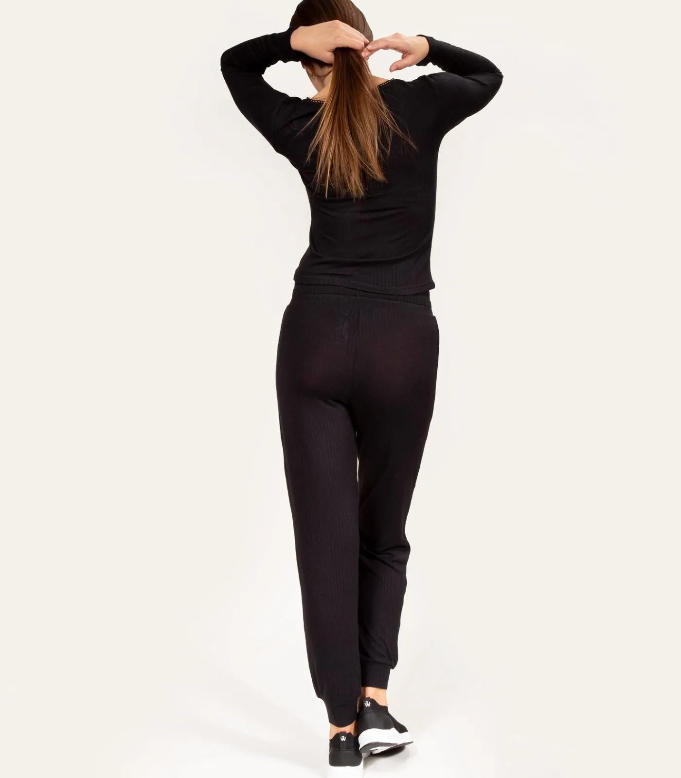 DAMES ISOTONER Geribde joggerbroek voor dames Zwart