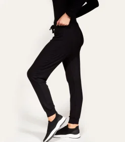 DAMES ISOTONER Geribde joggerbroek voor dames Zwart