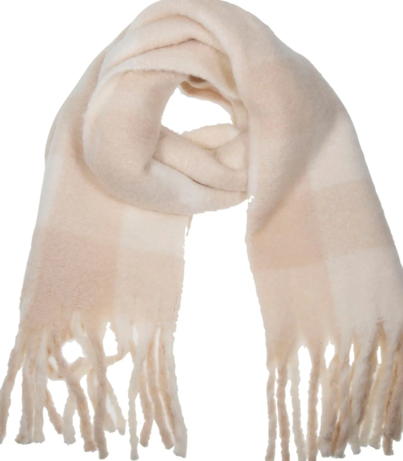 Outlet Geruite damessjaal met franjes Crème DAMES Sjaals