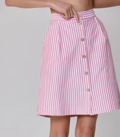 Gestreepte korte rok met knopen DAMES Rokken