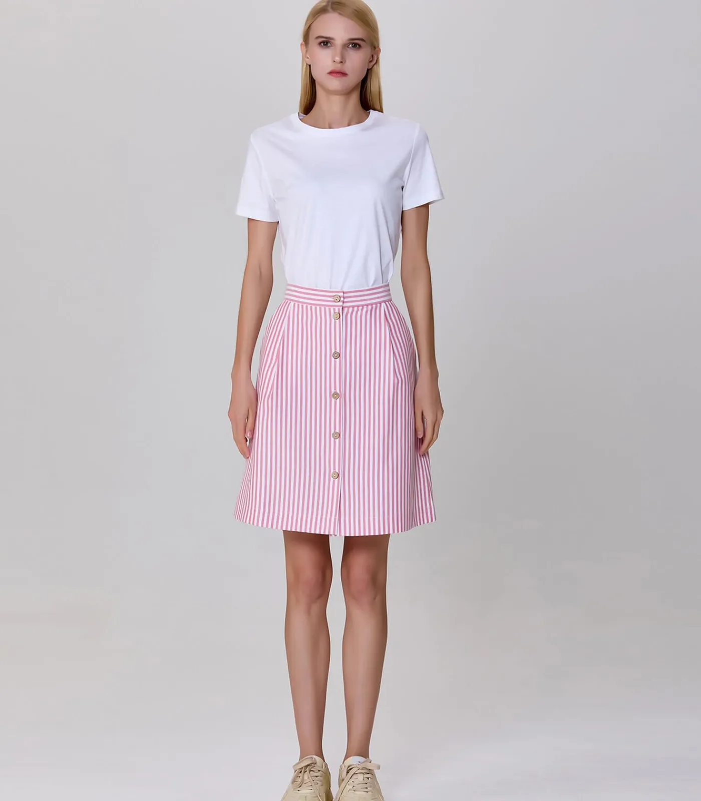 Gestreepte korte rok met knopen DAMES Rokken