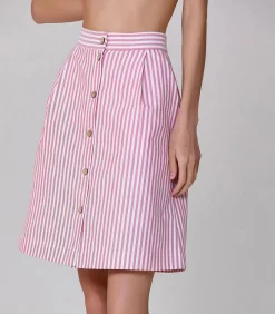 Gestreepte korte rok met knopen DAMES Rokken