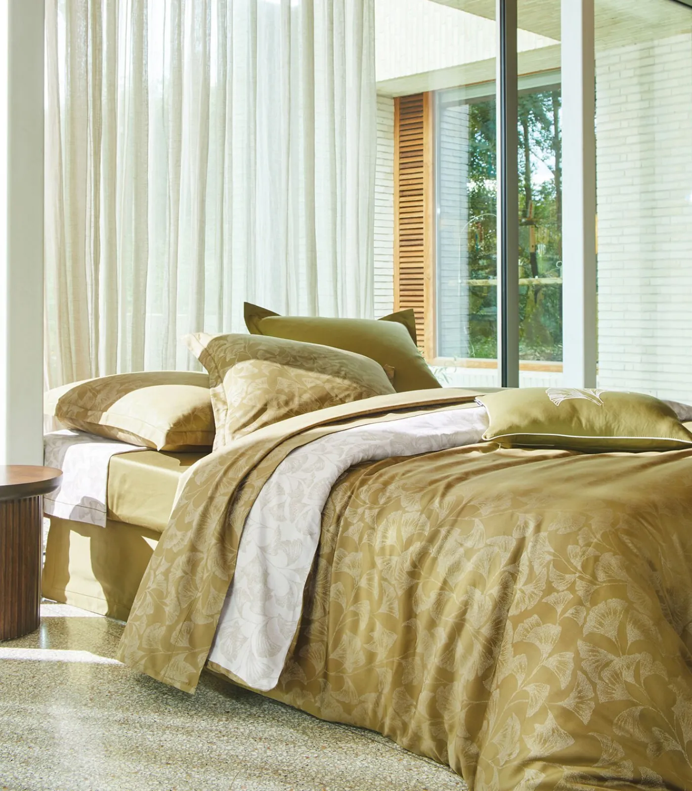 Blanc des Vosges GINGKO Olive - Laken Satijn katoen