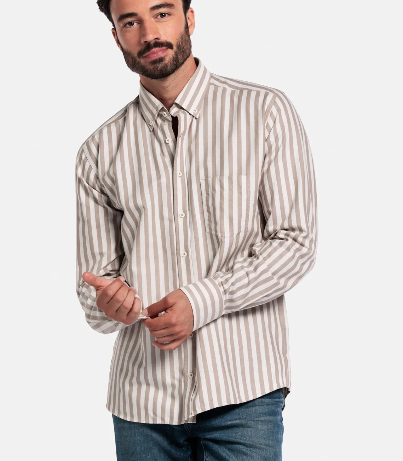 Best Brando Gestreept Overhemd – Donkerbruin Heren Hemden