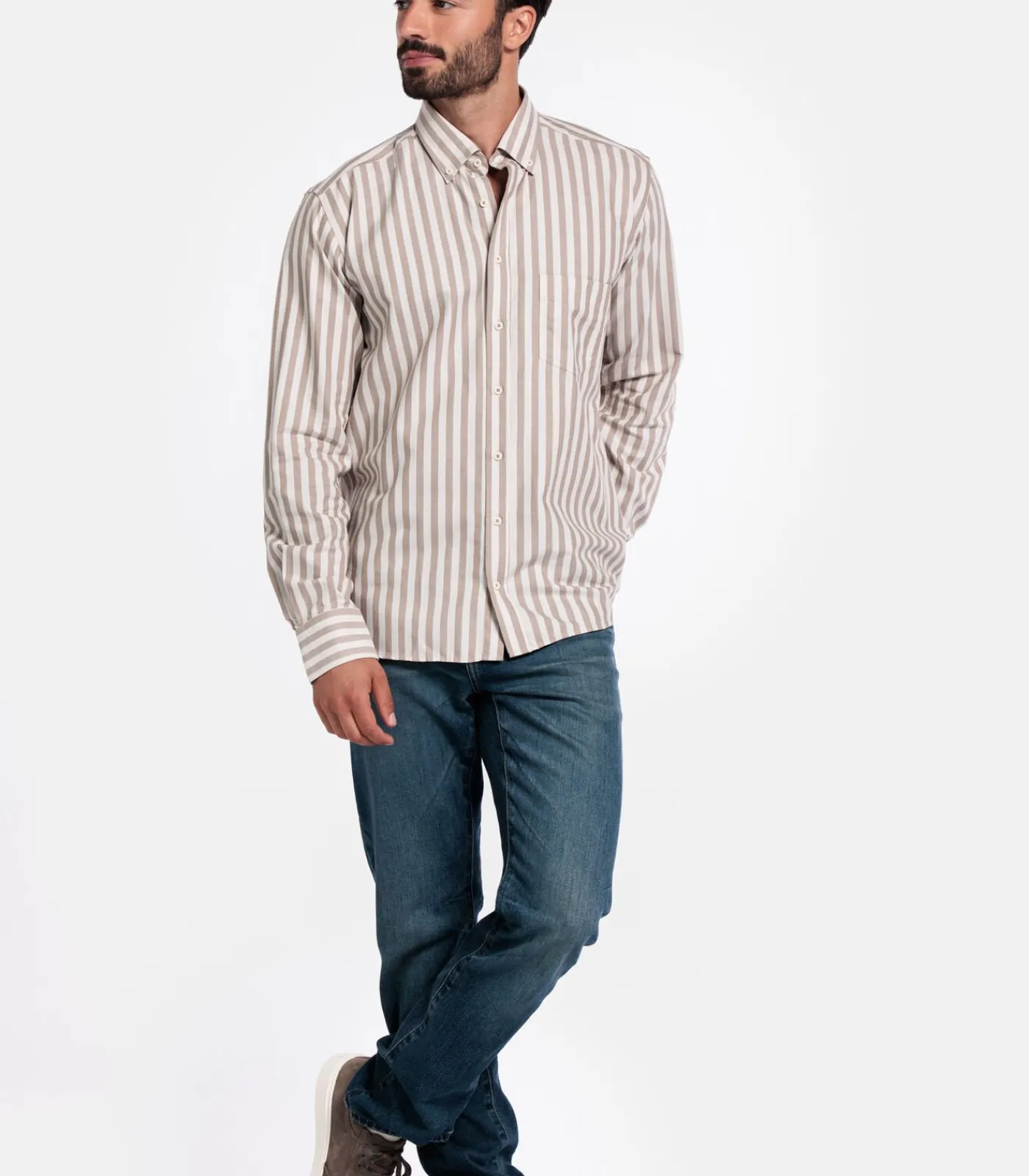 Best Brando Gestreept Overhemd – Donkerbruin Heren Hemden