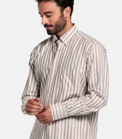 Best Brando Gestreept Overhemd – Donkerbruin Heren Hemden