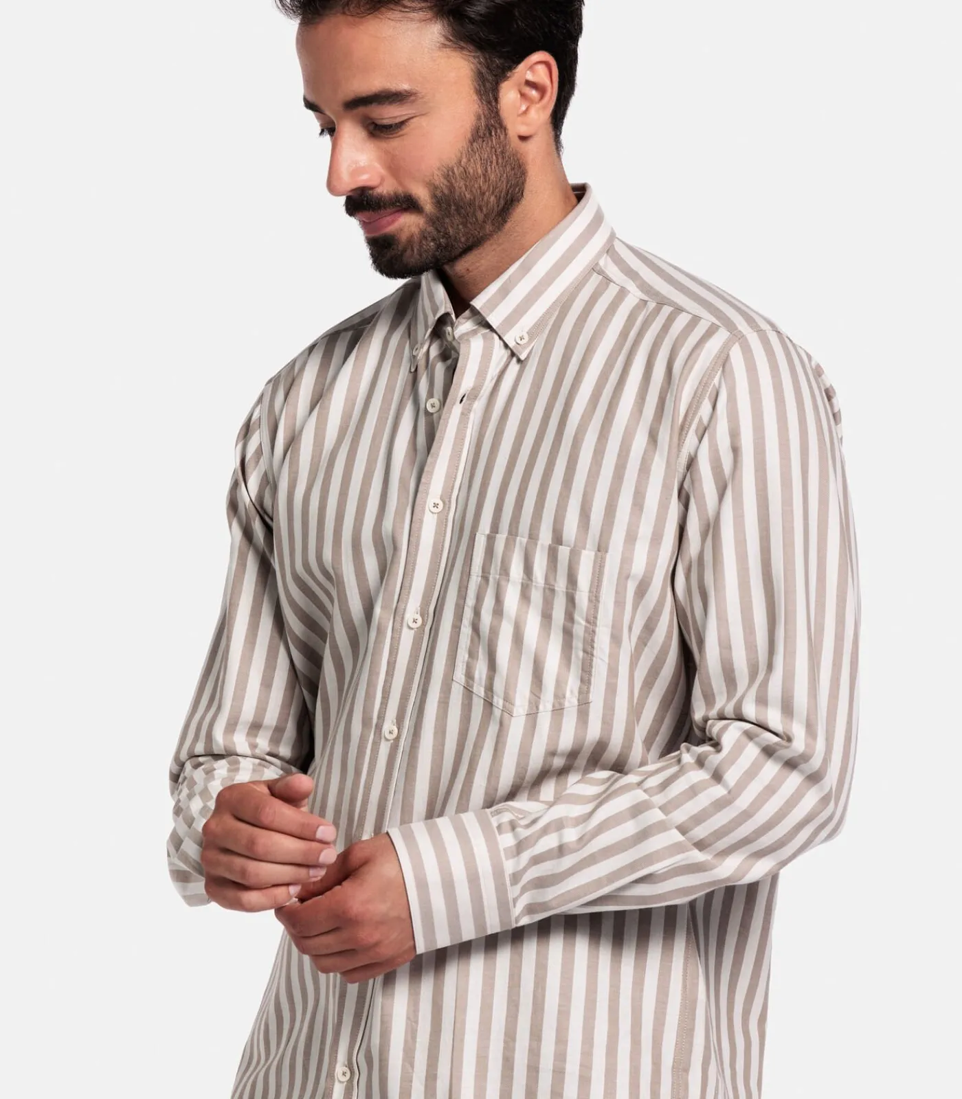 Best Brando Gestreept Overhemd – Donkerbruin Heren Hemden