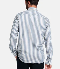 Sale Brando Gestreept Overhemd – Middenblauw Heren Hemden