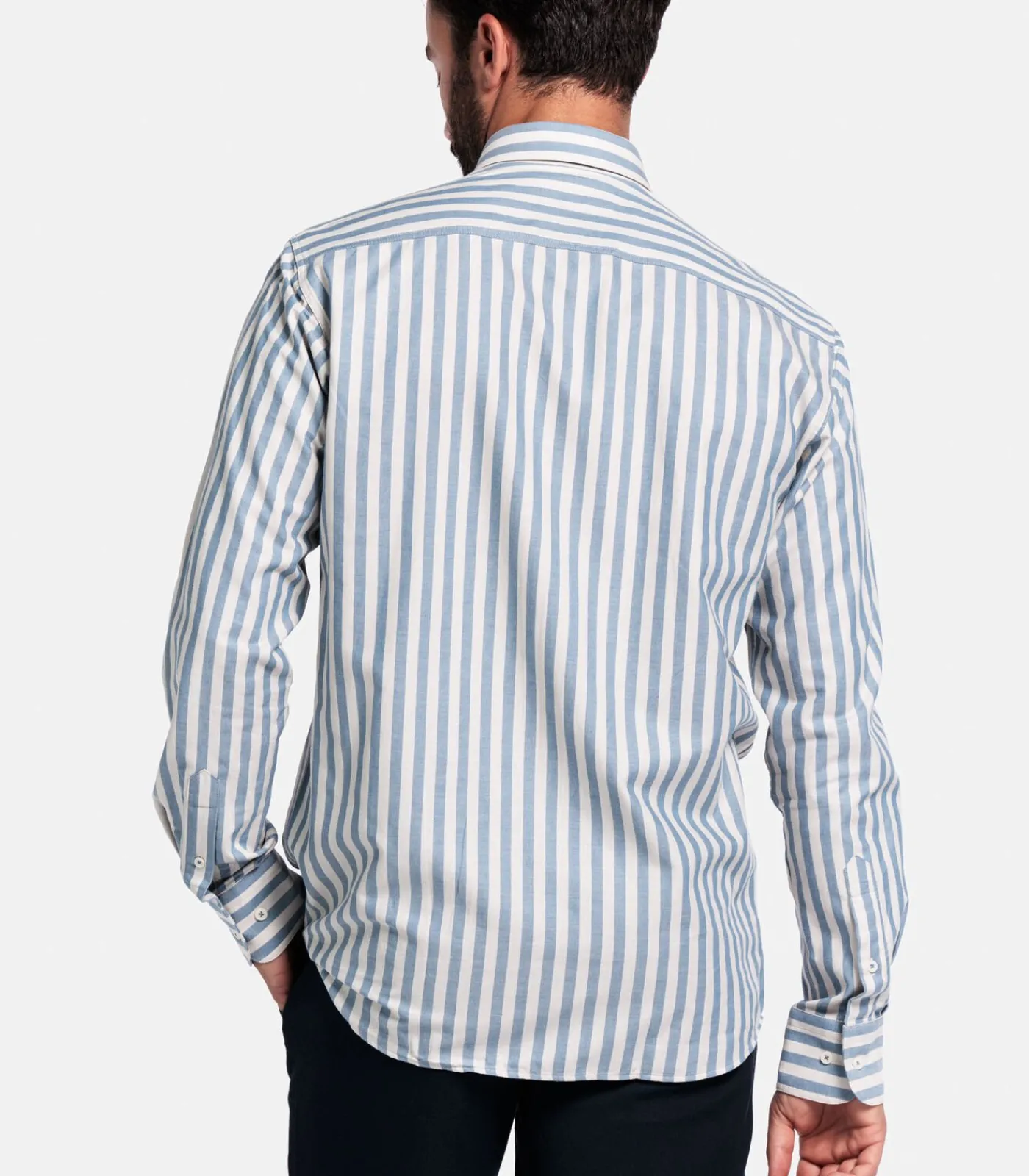 Sale Brando Gestreept Overhemd – Middenblauw Heren Hemden