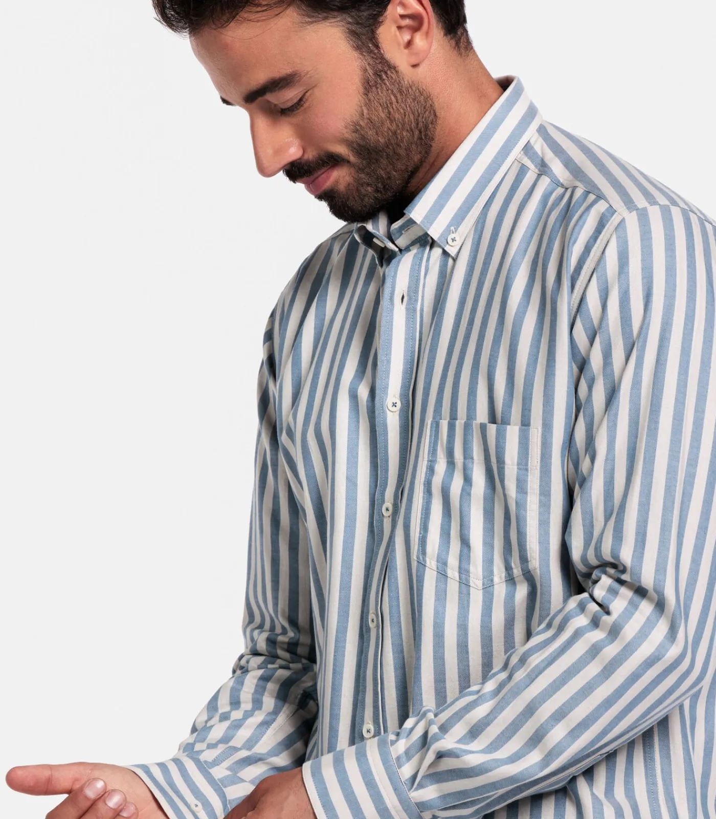 Sale Brando Gestreept Overhemd – Middenblauw Heren Hemden