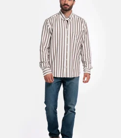 Hot Brando Streep Overhemd - Donkerbruin Heren Hemden