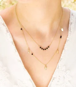DAMES MES BIJOUX Goud en obsidiaan ketting