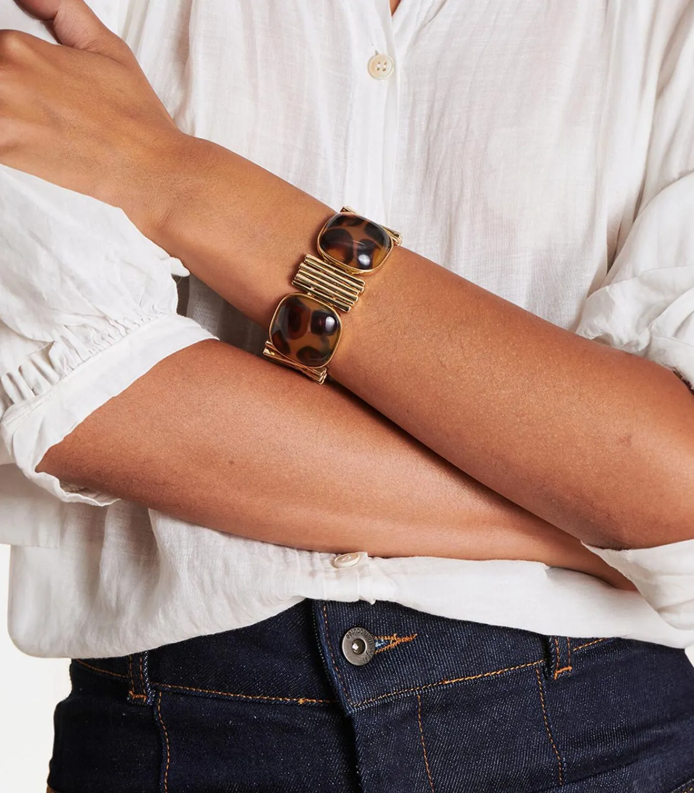 DAMES La Fée Maraboutée Gouden elastische armband met tweekleurige hars