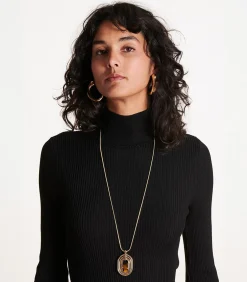 DAMES La Fée Maraboutée Gouden lange ketting met tweekleurige hars in goud en bruin