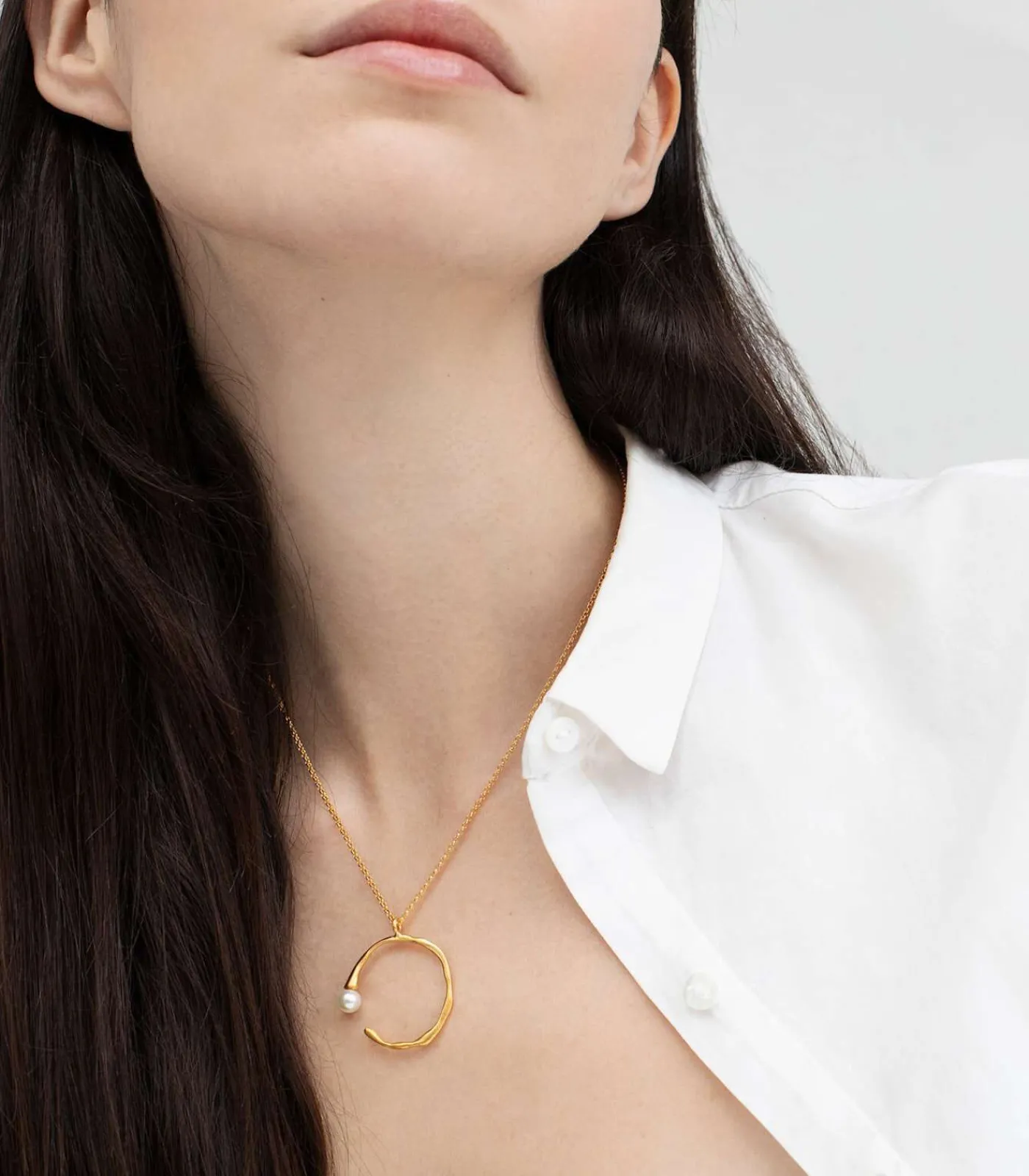 DAMES Joidart Gouden ronde ketting Eclat met witte parel