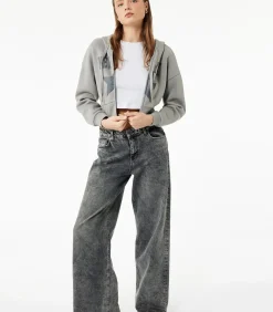 Sale Grijs Crop Sweatshirt Kap Hoody Lang DAMES Truien & Cardigans