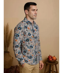 Sale Grijs herenoverhemd met bloemen Heren Hemden
