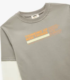 Kinderen Koton Grijs Kinder T-shirt Ronde Hals Bedrukt Katoen Lange Mouwen