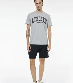 Heren Koton Grijs T-shirt Korte Mouwen Ronde Hals Bedrukt