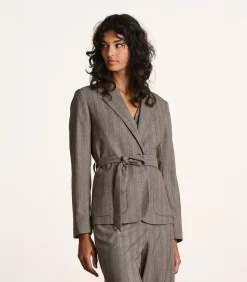 Clearance Grijze ceintuurjas met strepen DAMES Jassen