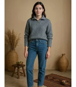 Hot Grijze damestrui met ritskraag DAMES Truien & Cardigans