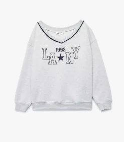 New Grijze Oversized Sweatshirt V-hals Lange Mouwen DAMES Truien & Cardigans