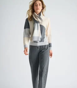 Outlet Grijze pull ronde hals met color blocking DAMES Truien & Cardigans