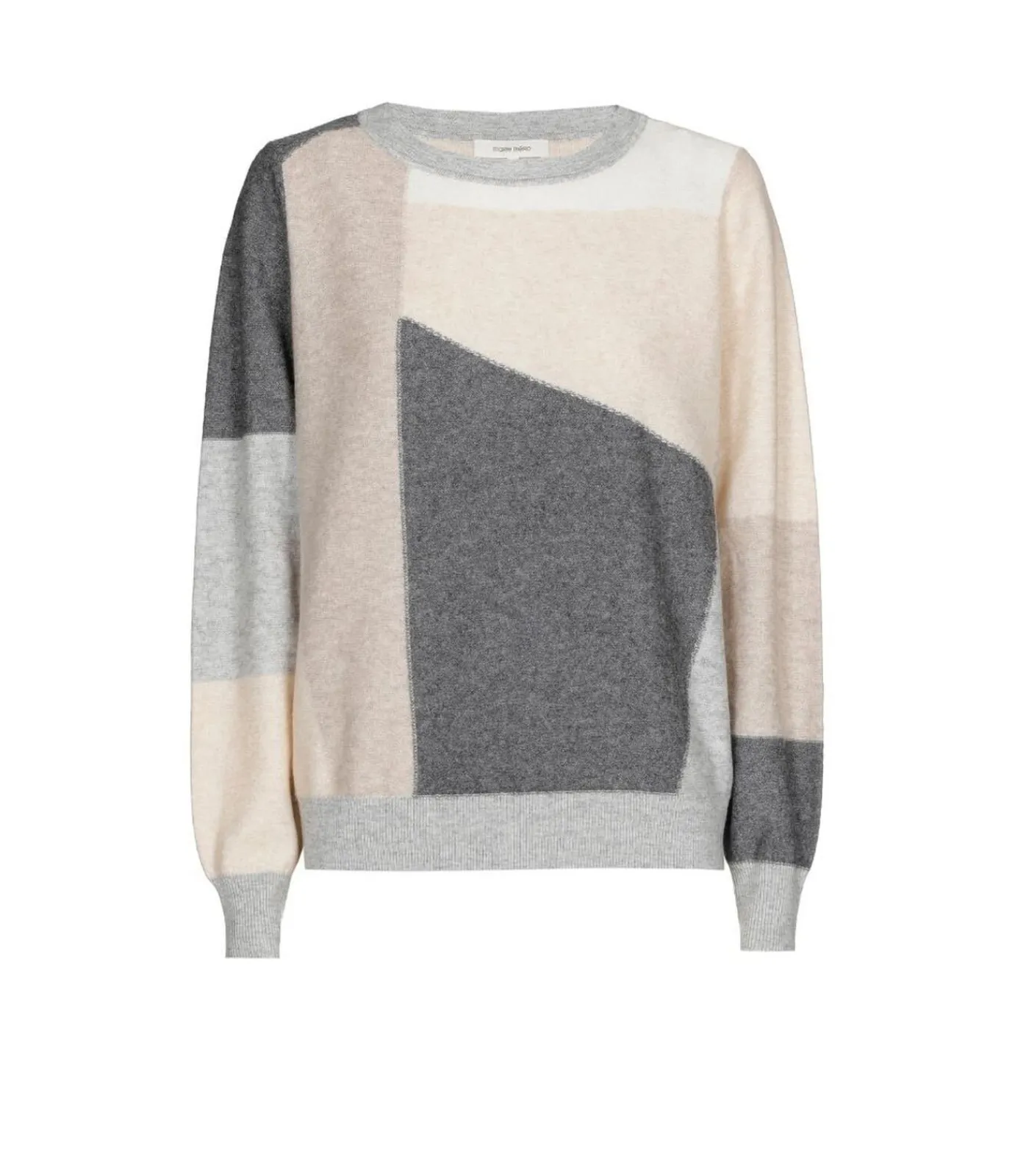 Outlet Grijze pull ronde hals met color blocking DAMES Truien & Cardigans