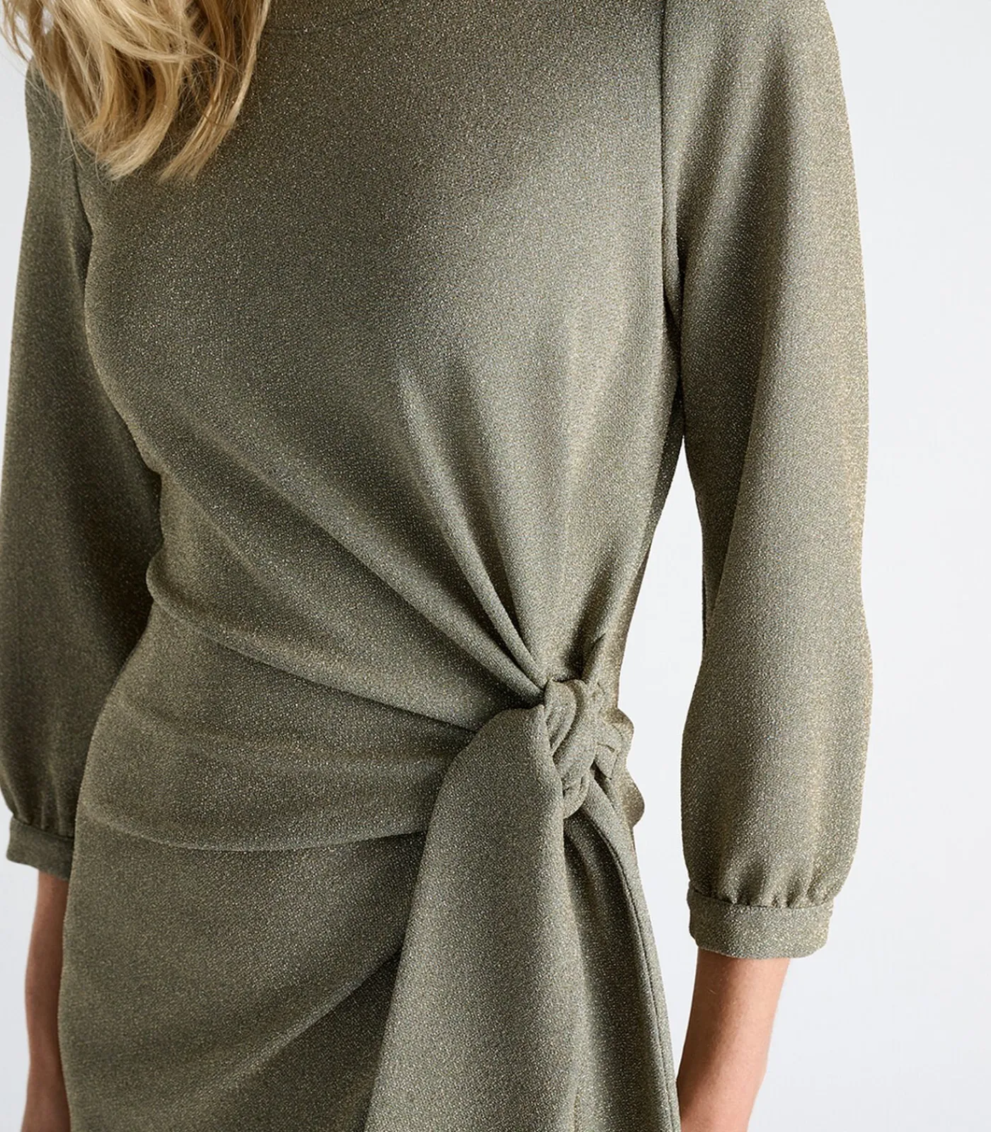 Hot Groen kleed met lurex en knoop in de taille DAMES Jurken