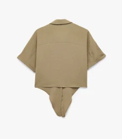 Groene Korte Mouwen Blouse met Binddetail DAMES Overhemden & Blouses