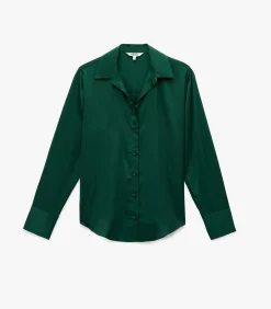Clearance Groene Satijnen Blouse Met Lange Mouwen DAMES Overhemden & Blouses