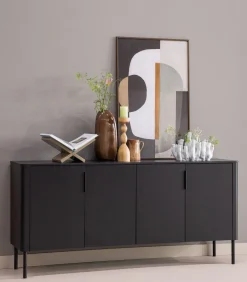 WOOOD Gunnar Dressoir 200 cm - Grenen - Matzwart - 85x201x44