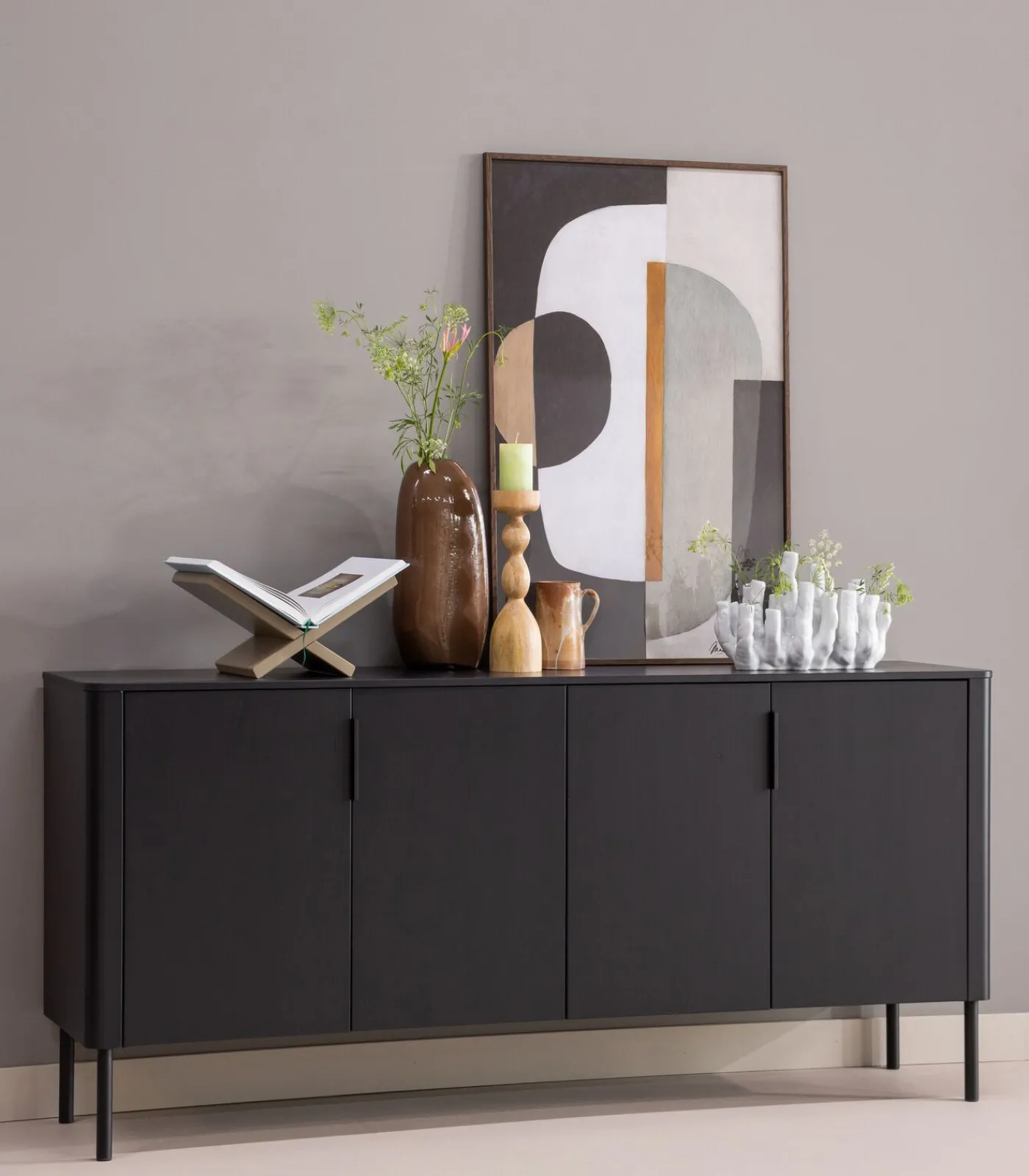 WOOOD Gunnar Dressoir 200 cm - Grenen - Matzwart - 85x201x44