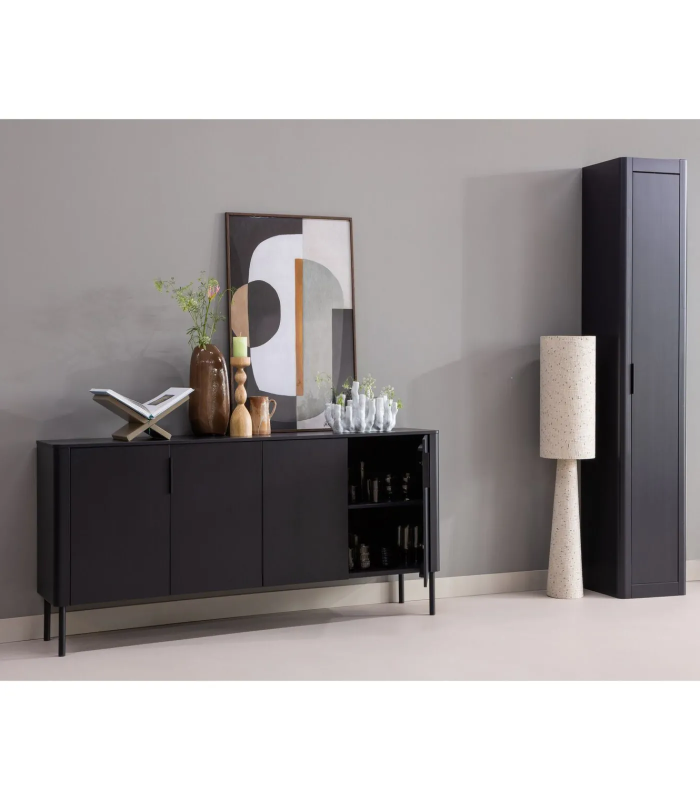 Hot Gunnar Smalle Hoge Kast - Grenen - Matzwart - 217x45x39 Meubels