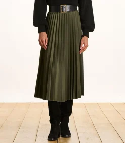 Online Halflange kaki plooirok van flanel DAMES Rokken