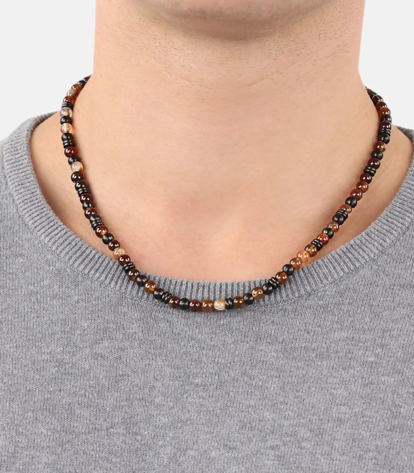 Sale Halsketting voor mannen, roestvrij staal, stalen kralen, agaat Heren Kettingen