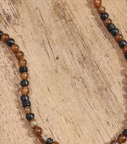 Sale Halsketting voor mannen, roestvrij staal, stalen kralen, agaat Heren Kettingen