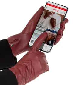 Handschoenen van tactiel leer en stof voor dames Rood DAMES Handschoenen