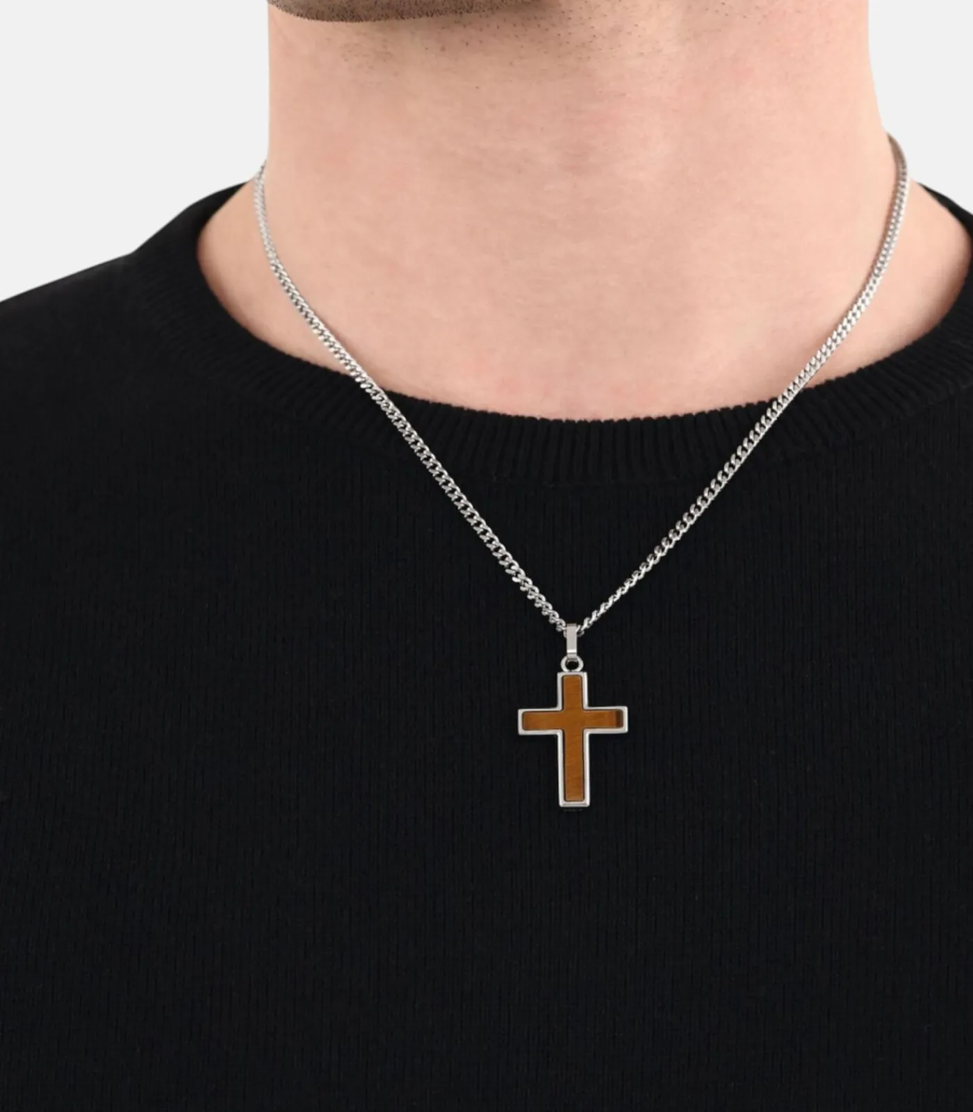 Sale Hanger met motief voor mannen, roestvrij staal, tijgeroog | kruis Heren Kettingen