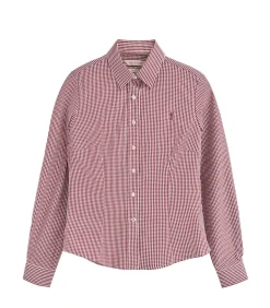 DAMES Polo Club Hemd met marineblauwe vichy-ruitjes en Rigby Go-logo