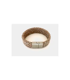 Heren Shirts & co heren armband gevlochten leer breed taupe